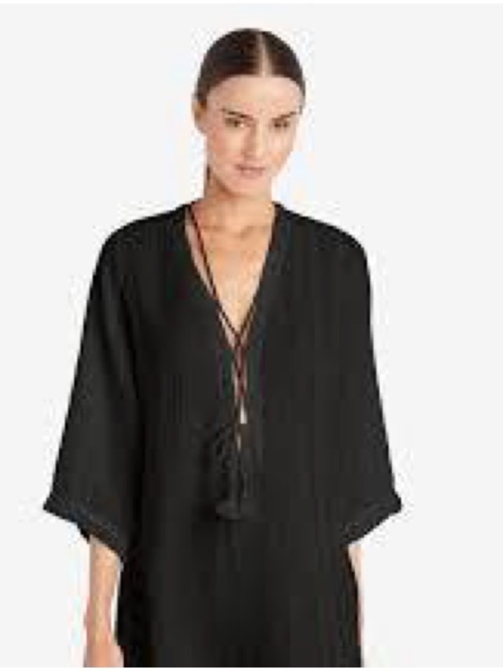 Robin Piccone Natalie Fringe Tunic Swim Cover Up Black XS Gauze Boho